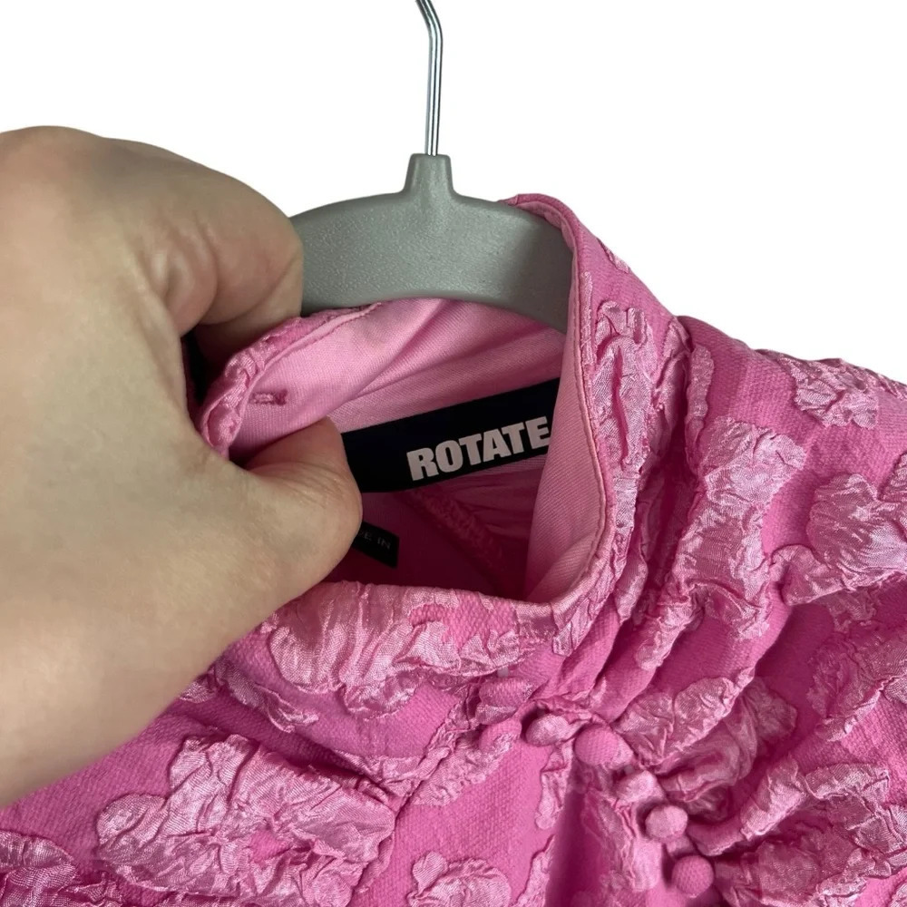 Textured Pink Puff-Sleeve Mini Dress - Picture 10 of 16